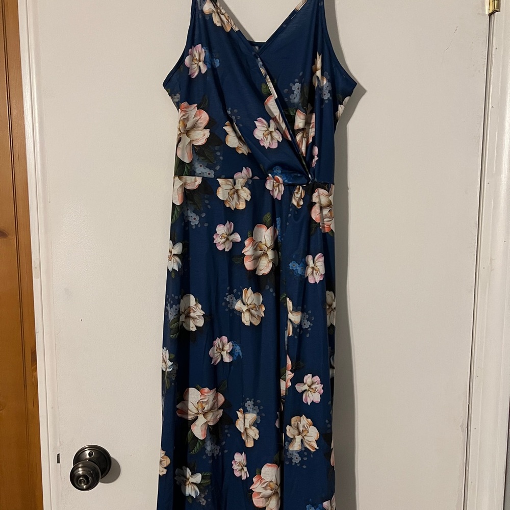 Floral Blue Faux Wrap Dress